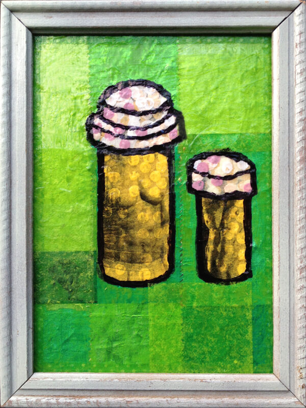 Like Father Like Son chest torso gum candy wrappers pill bottle medicine lego art painting pixelstud
