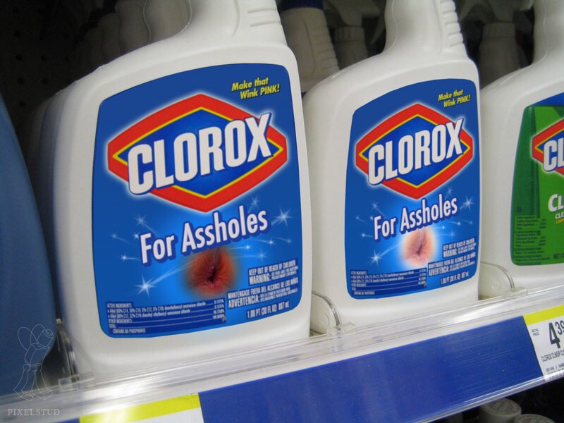 Clorox for Assholes hologram packaging